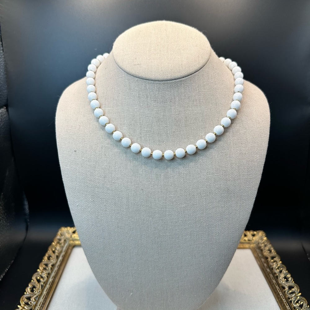 Vintage Napier White Beaded Necklace, 16”